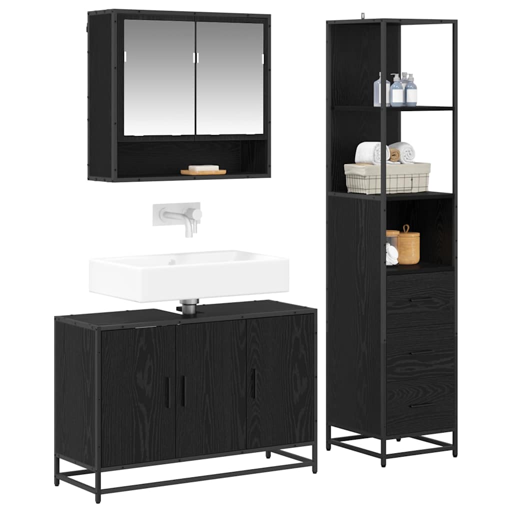 Badkamermeubelset met lade 3 pcs Zwart Eiken Bewerkt hout is nu te koop bij PeponiXL, paradijselijk wonen!