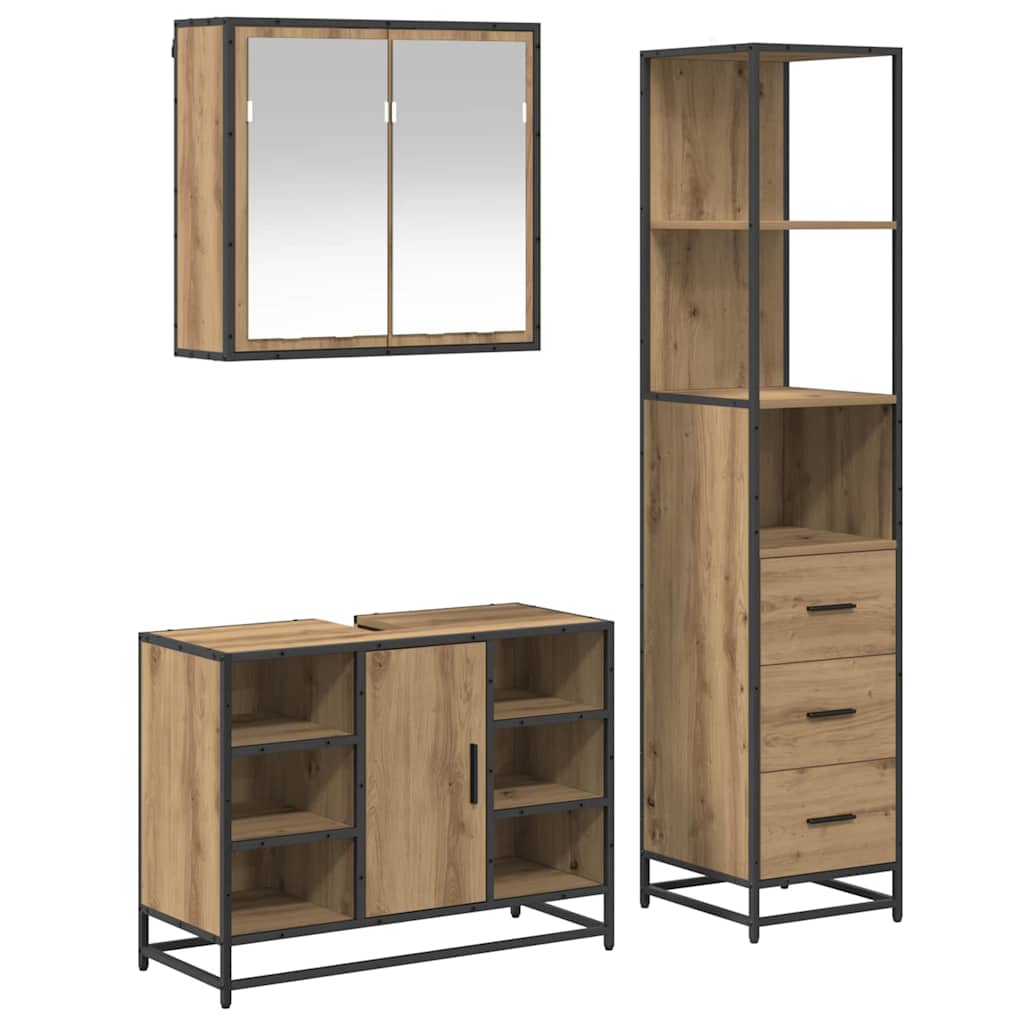 Badkamermeubelset 3 st Artisan Eiken 80 x 33 x 60 cm is nu te koop bij PeponiXL, paradijselijk wonen!