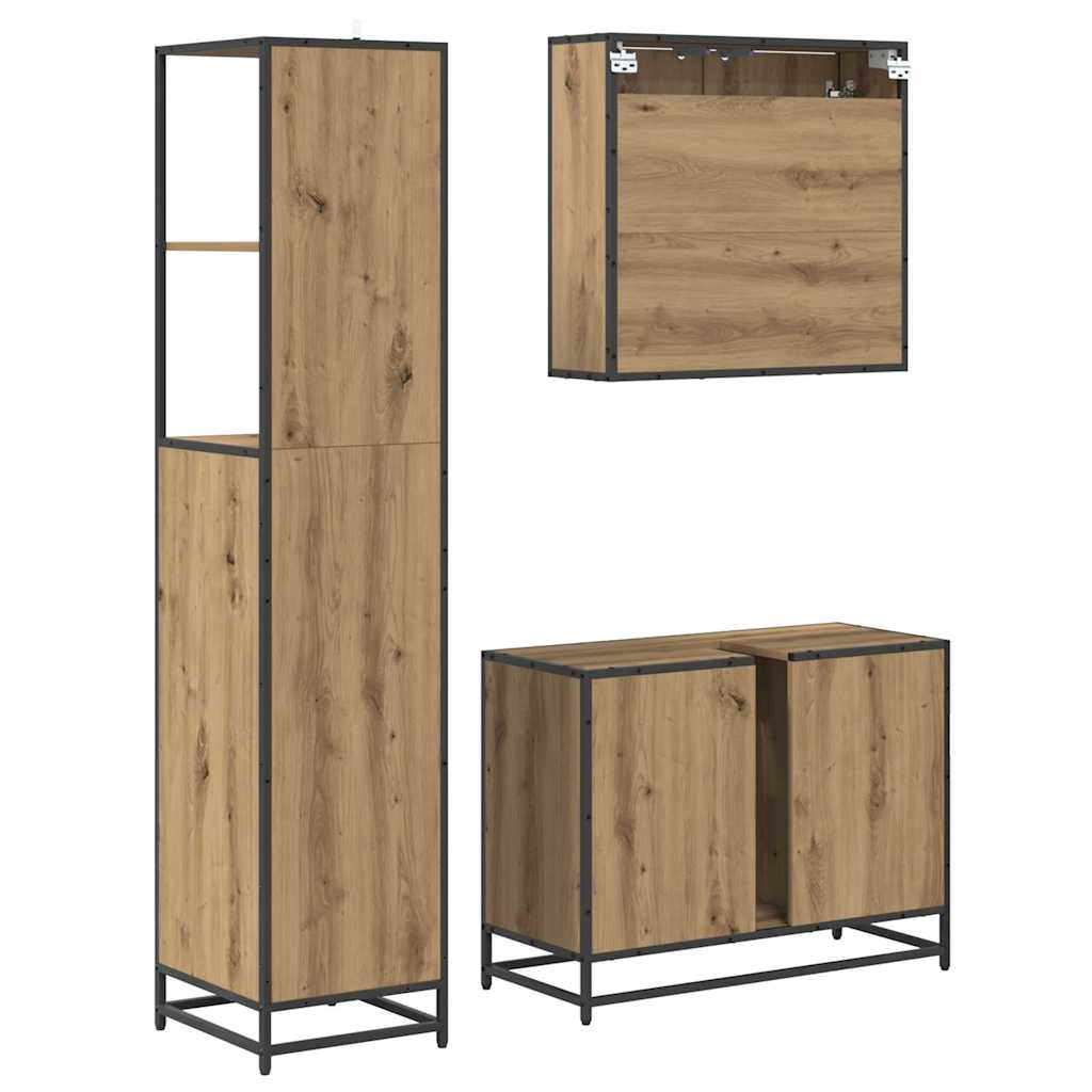 Badkamermeubelset 3 st Artisan Eiken 80 x 33 x 60 cm is nu te koop bij PeponiXL, paradijselijk wonen!