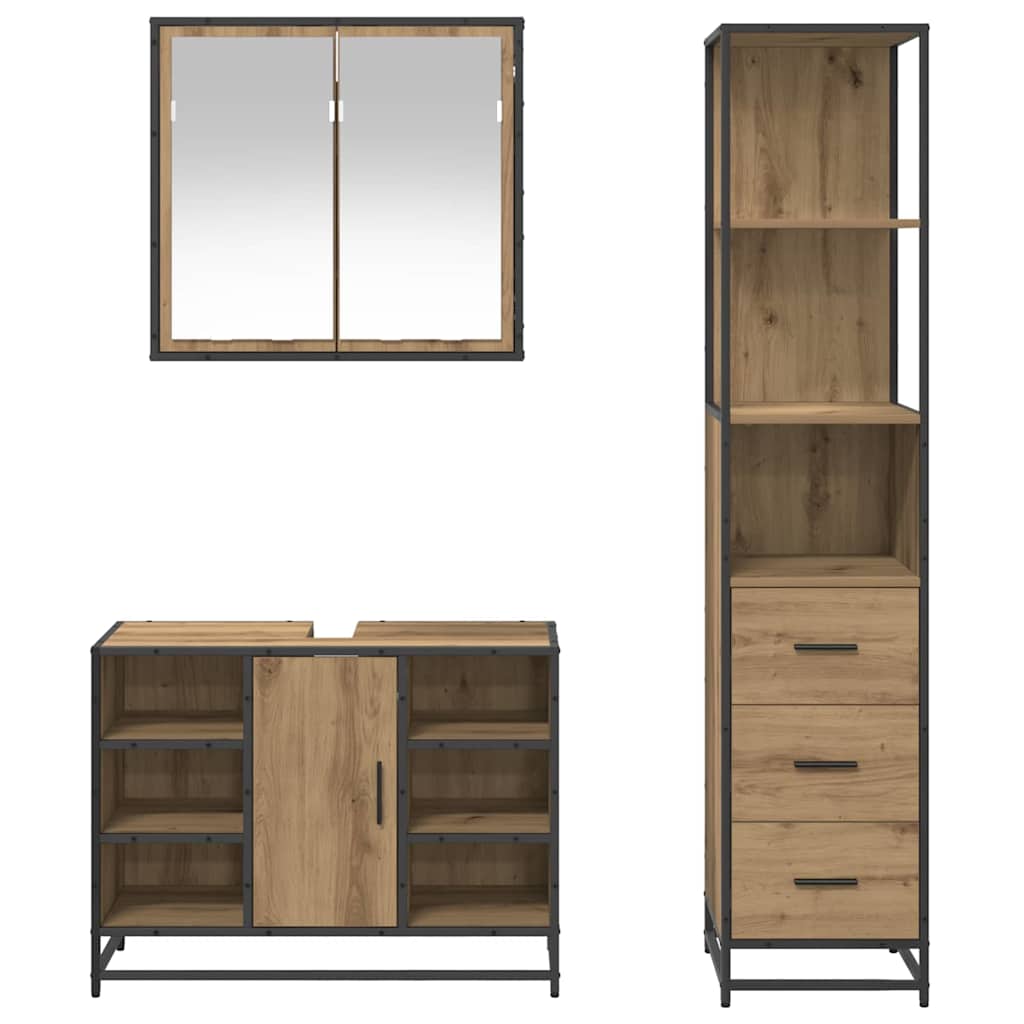 Badkamermeubelset 3 st Artisan Eiken 80 x 33 x 60 cm is nu te koop bij PeponiXL, paradijselijk wonen!