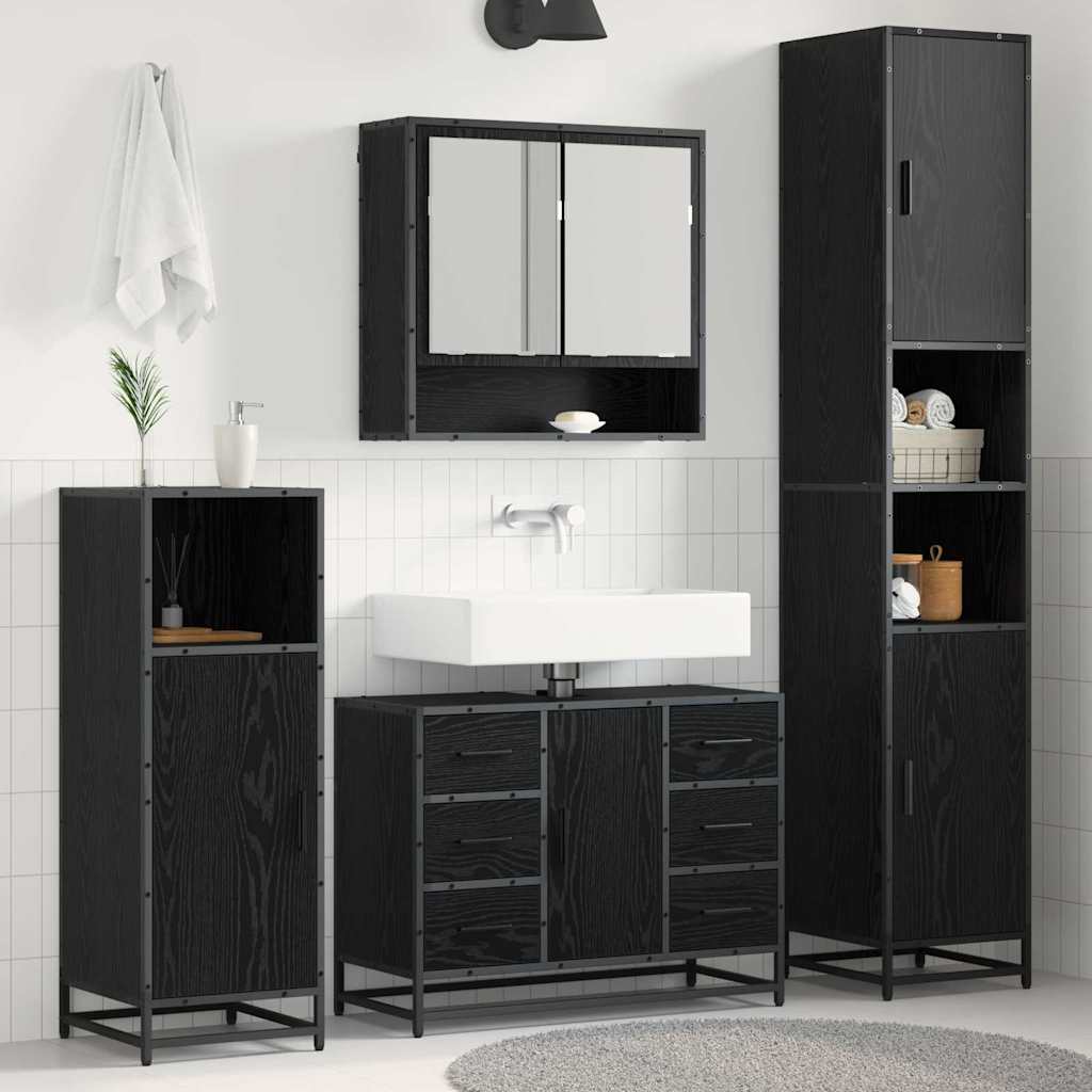 Badkamermeubelset met lade 4 pcs Zwart Eiken Bewerkt hout is nu te koop bij PeponiXL, paradijselijk wonen!