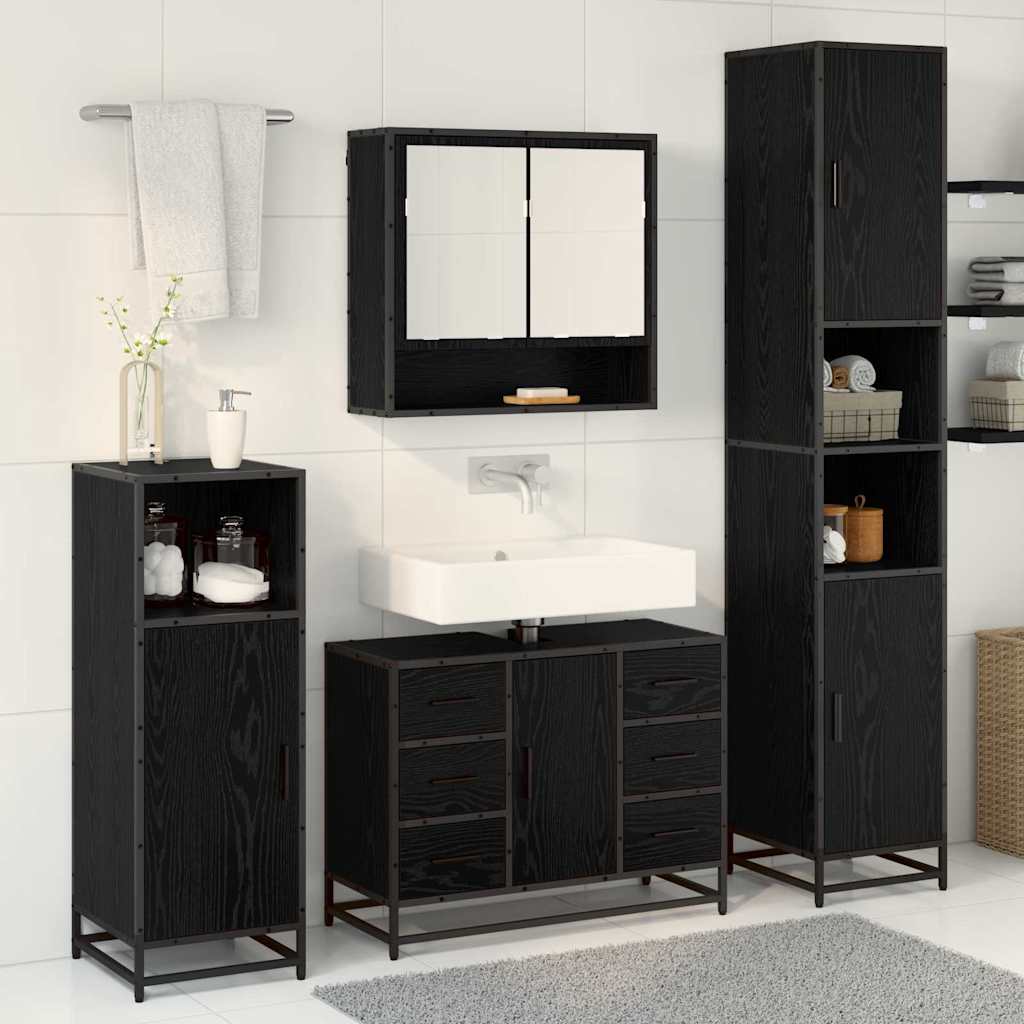 Badkamermeubelset met lade 4 pcs Zwart Eiken Bewerkt hout is nu te koop bij PeponiXL, paradijselijk wonen!