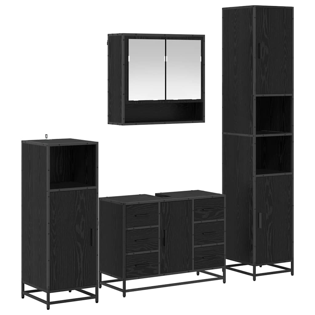 Badkamermeubelset met lade 4 pcs Zwart Eiken Bewerkt hout is nu te koop bij PeponiXL, paradijselijk wonen!