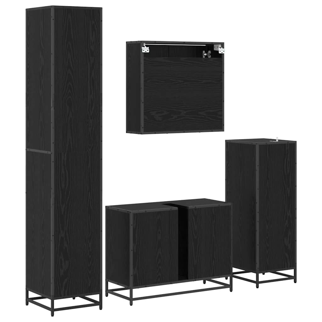 Badkamermeubelset met lade 4 pcs Zwart Eiken Bewerkt hout is nu te koop bij PeponiXL, paradijselijk wonen!