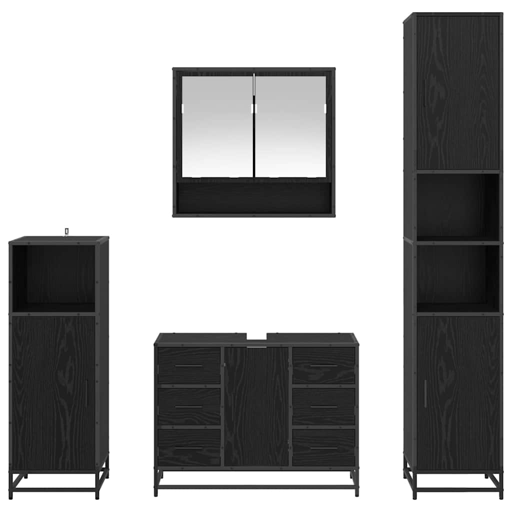 Badkamermeubelset met lade 4 pcs Zwart Eiken Bewerkt hout is nu te koop bij PeponiXL, paradijselijk wonen!