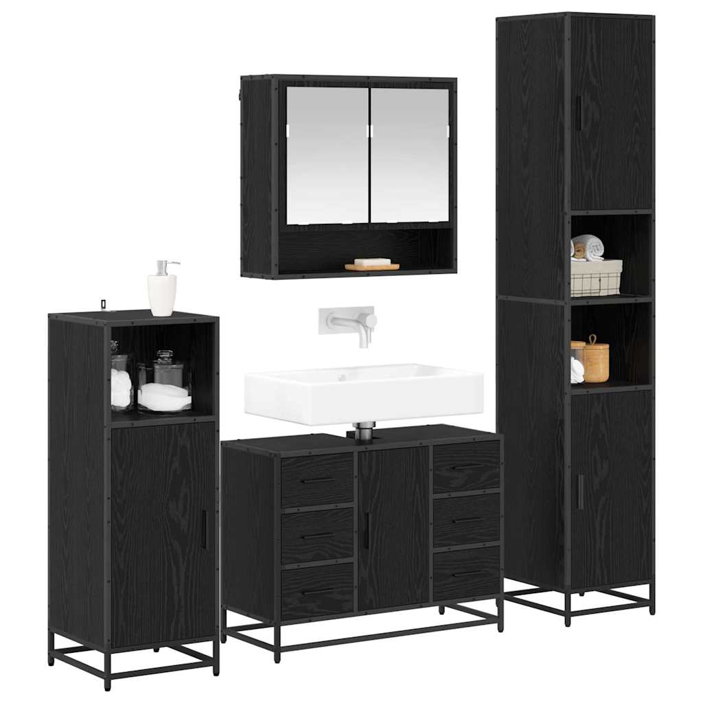 Badkamermeubelset met lade 4 pcs Zwart Eiken Bewerkt hout is nu te koop bij PeponiXL, paradijselijk wonen!
