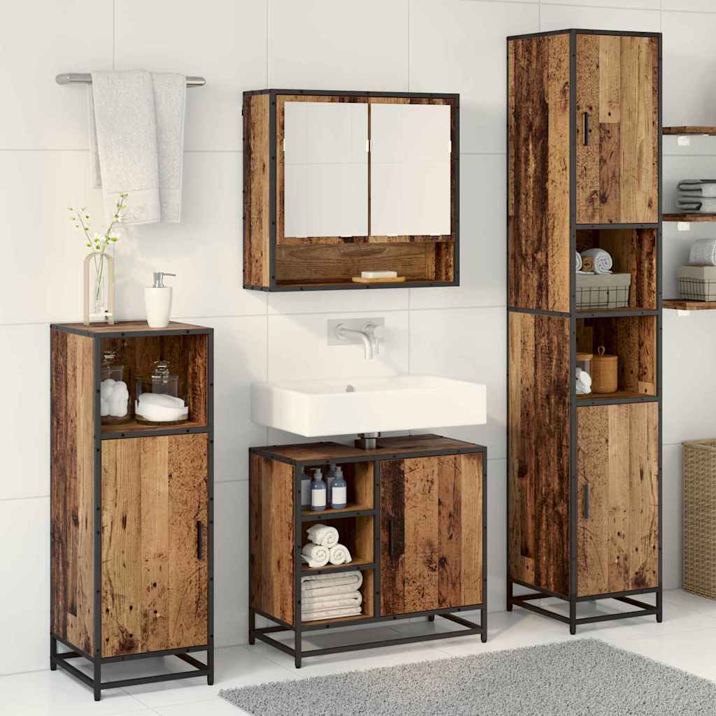 Badkamermeubelset met plank 3 pcs Oud Hout Bewerkt hout is nu te koop bij PeponiXL, paradijselijk wonen!