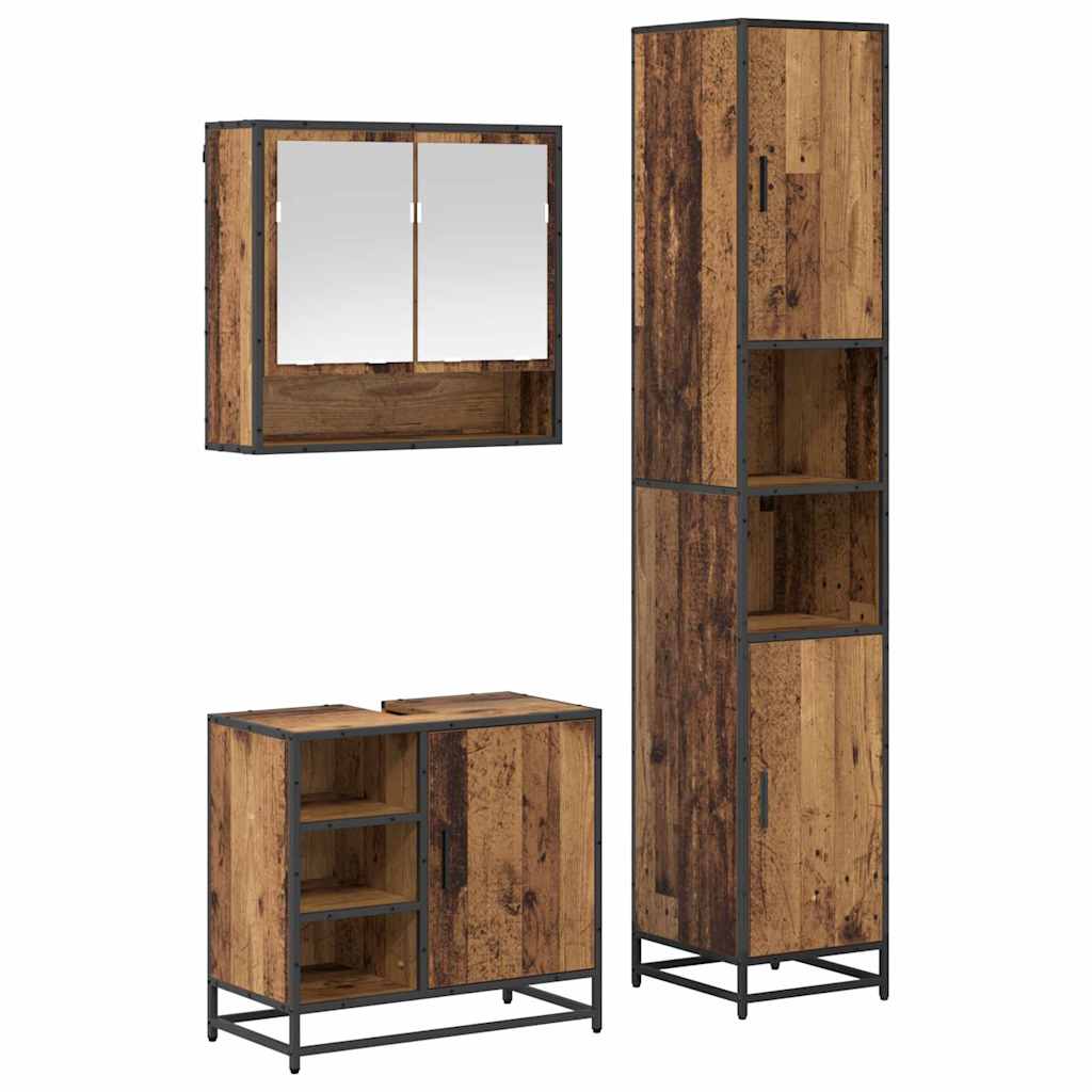 Badkamermeubelset met plank 3 pcs Oud Hout Bewerkt hout is nu te koop bij PeponiXL, paradijselijk wonen!