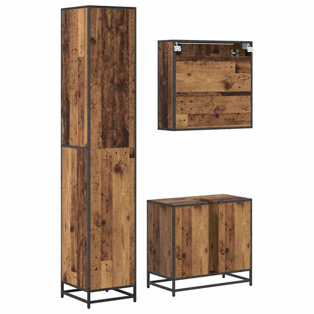 Badkamermeubelset met plank 3 pcs Oud Hout Bewerkt hout is nu te koop bij PeponiXL, paradijselijk wonen!