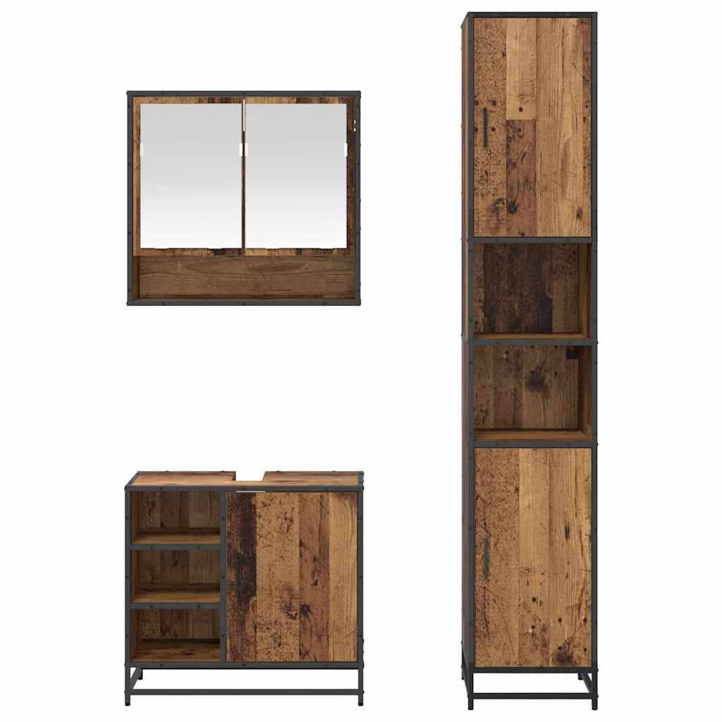Badkamermeubelset met plank 3 pcs Oud Hout Bewerkt hout is nu te koop bij PeponiXL, paradijselijk wonen!