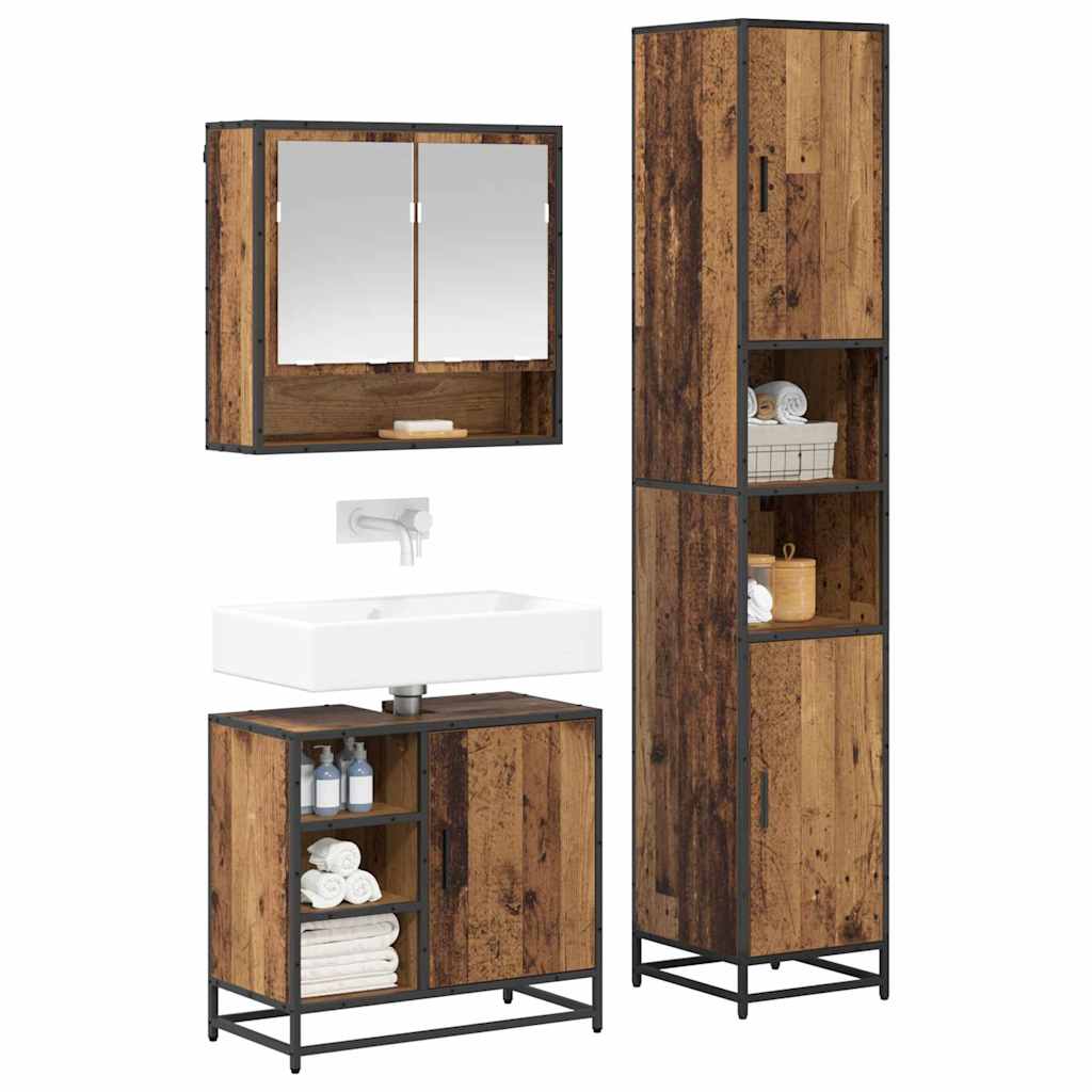 Badkamermeubelset met plank 3 pcs Oud Hout Bewerkt hout is nu te koop bij PeponiXL, paradijselijk wonen!