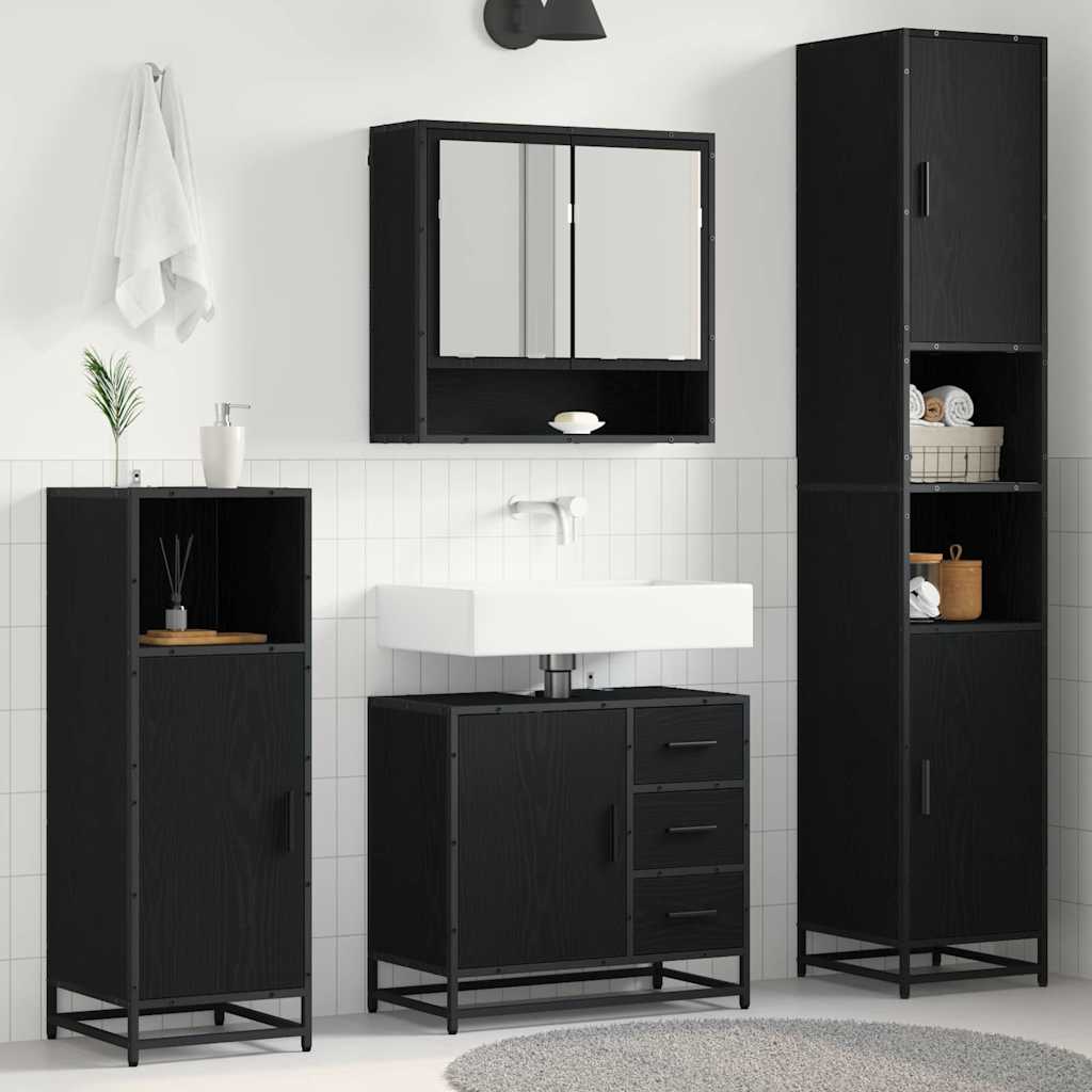 Badkamermeubelset met lade 4 pcs Zwart Eiken Bewerkt hout is nu te koop bij PeponiXL, paradijselijk wonen!