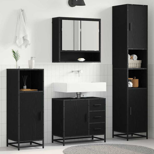 Badkamermeubelset met lade 4 pcs Zwart Eiken Bewerkt hout is nu te koop bij PeponiXL, paradijselijk wonen!