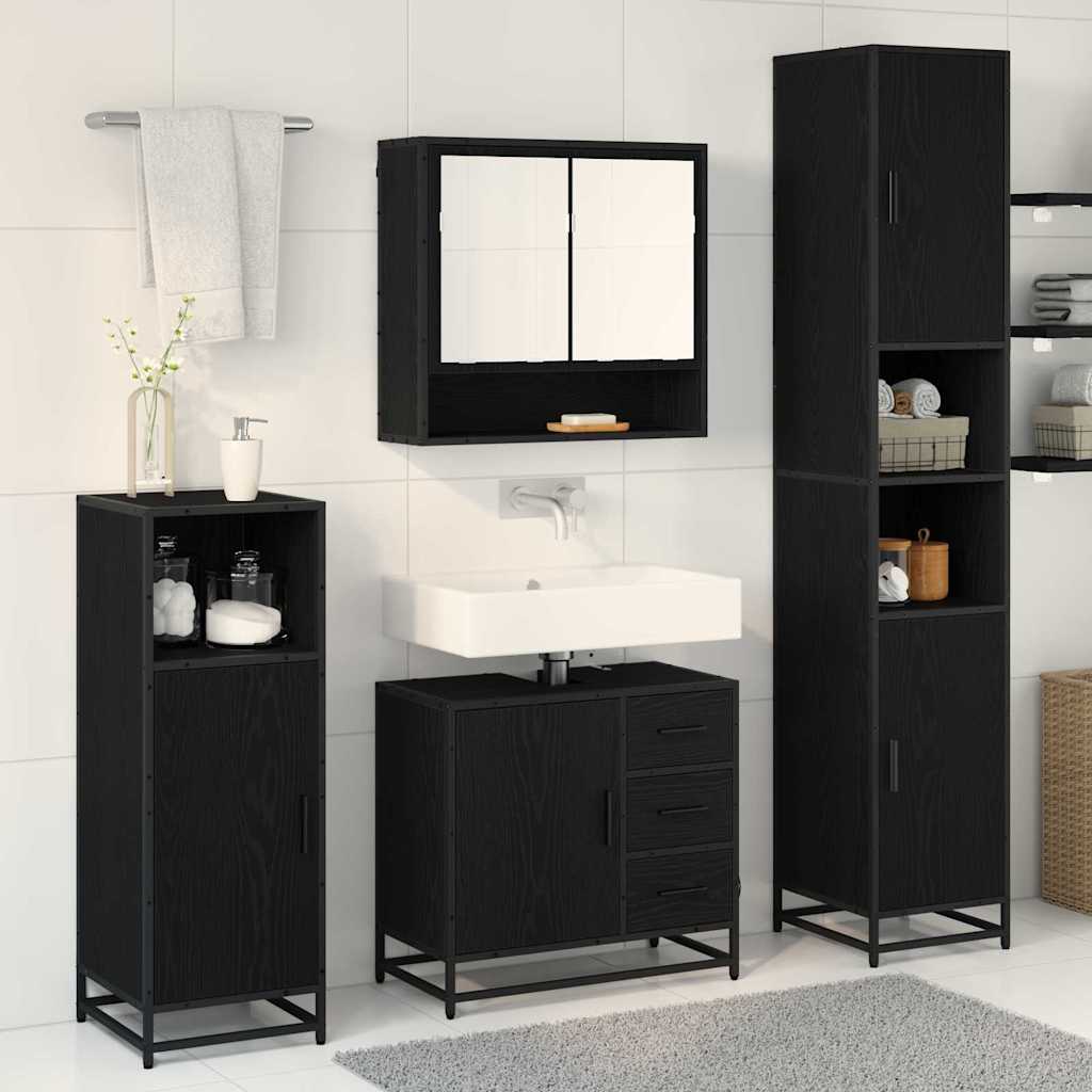 Badkamermeubelset met lade 4 pcs Zwart Eiken Bewerkt hout is nu te koop bij PeponiXL, paradijselijk wonen!