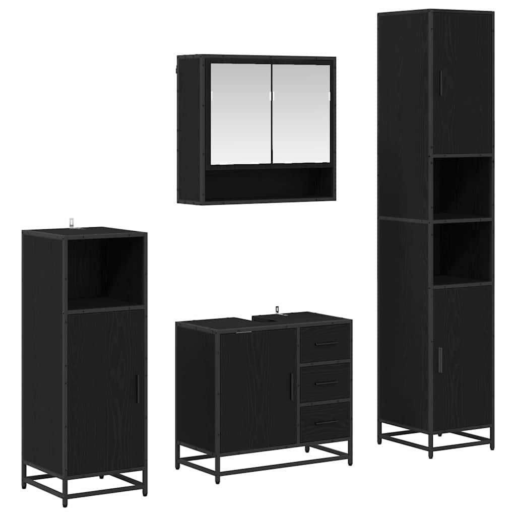 Badkamermeubelset met lade 4 pcs Zwart Eiken Bewerkt hout is nu te koop bij PeponiXL, paradijselijk wonen!