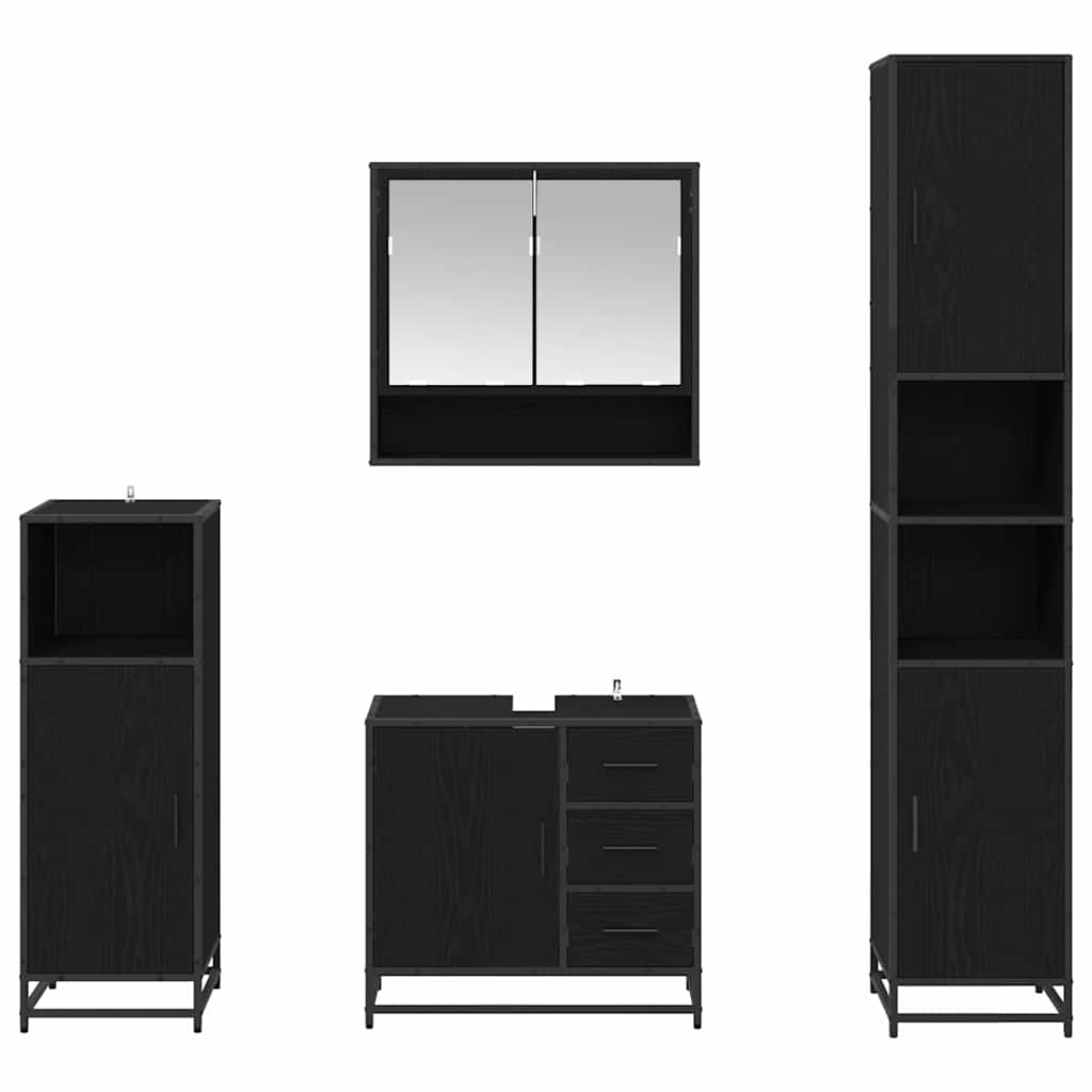 Badkamermeubelset met lade 4 pcs Zwart Eiken Bewerkt hout is nu te koop bij PeponiXL, paradijselijk wonen!