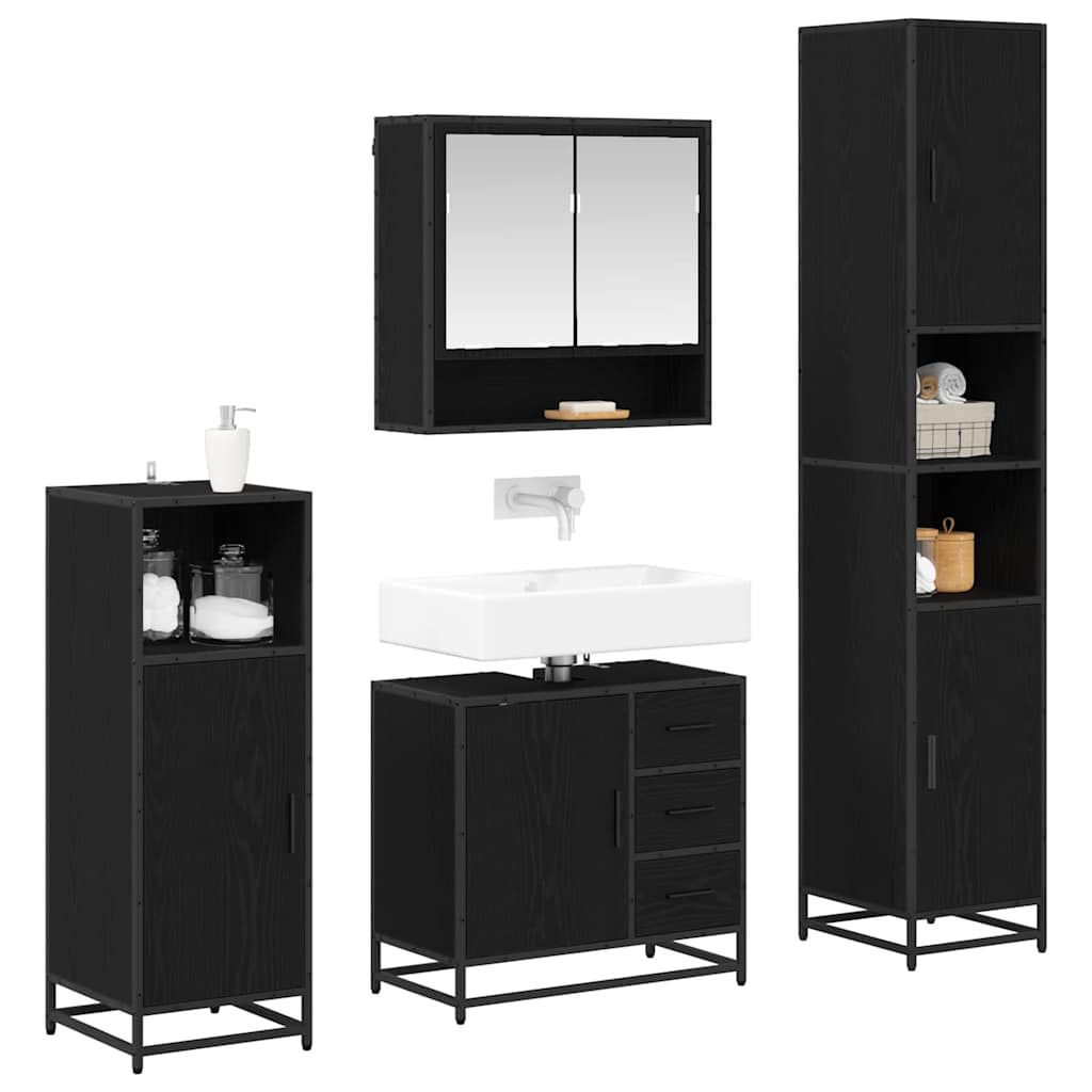 Badkamermeubelset met lade 4 pcs Zwart Eiken Bewerkt hout is nu te koop bij PeponiXL, paradijselijk wonen!
