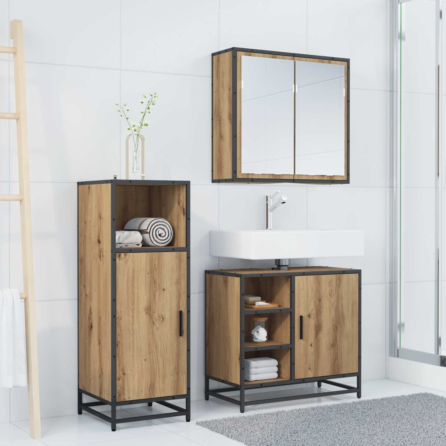 Badkamermeubelset 3 st Artisan Eiken 65 x 33 x 60 cm is nu te koop bij PeponiXL, paradijselijk wonen!