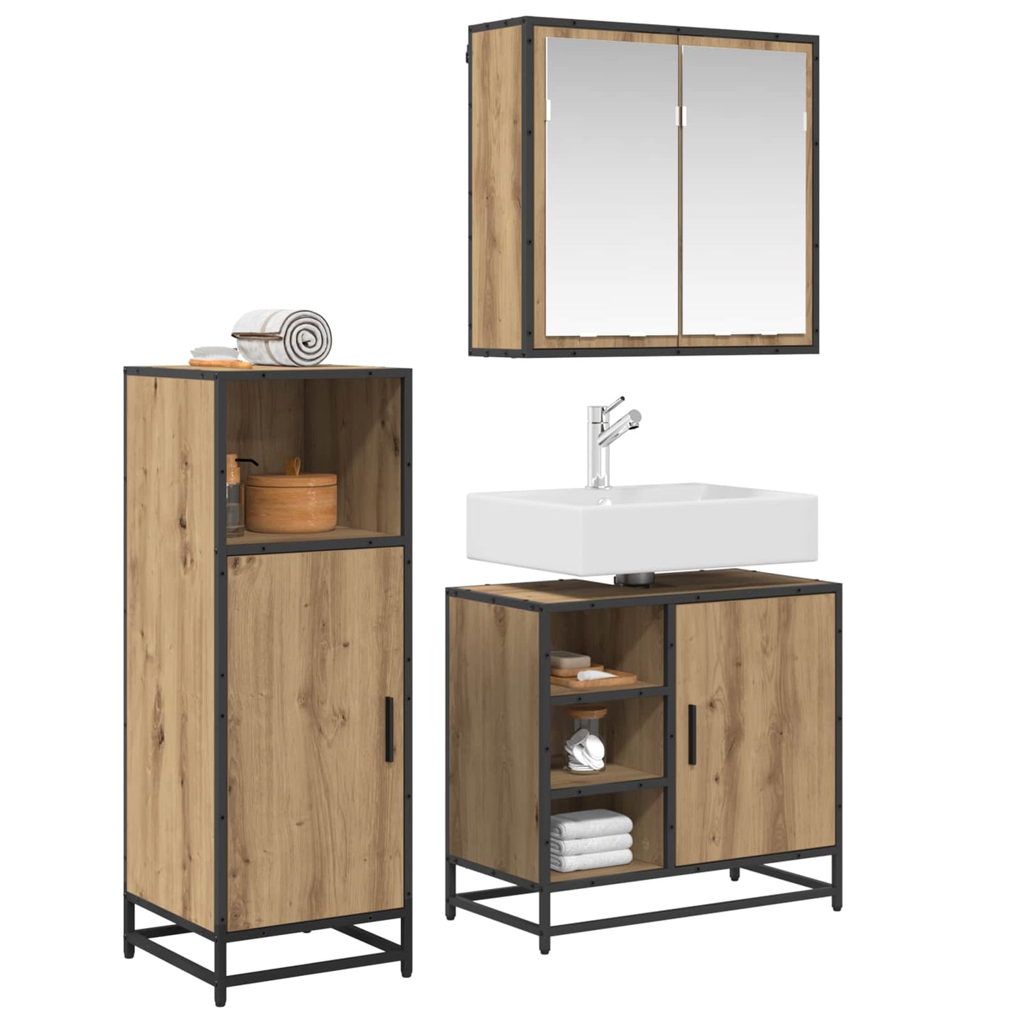 Badkamermeubelset 3 st Artisan Eiken 65 x 33 x 60 cm is nu te koop bij PeponiXL, paradijselijk wonen!