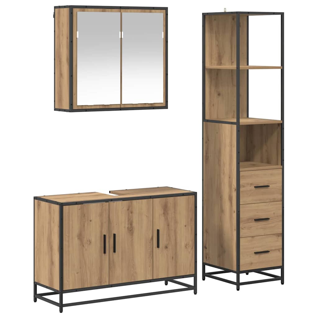 Badkamermeubelset 3 st Artisan Eiken 90 x 33 x 60 cm is nu te koop bij PeponiXL, paradijselijk wonen!