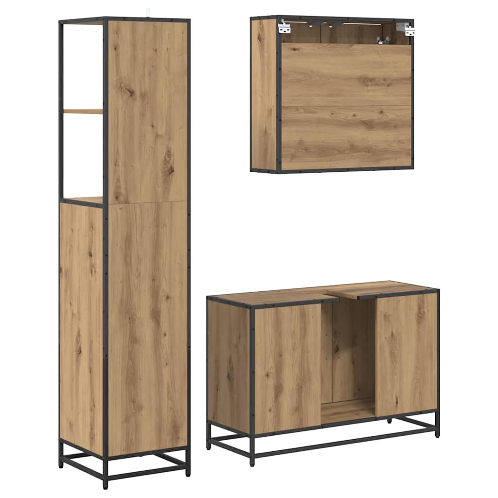 Badkamermeubelset 3 st Artisan Eiken 90 x 33 x 60 cm is nu te koop bij PeponiXL, paradijselijk wonen!