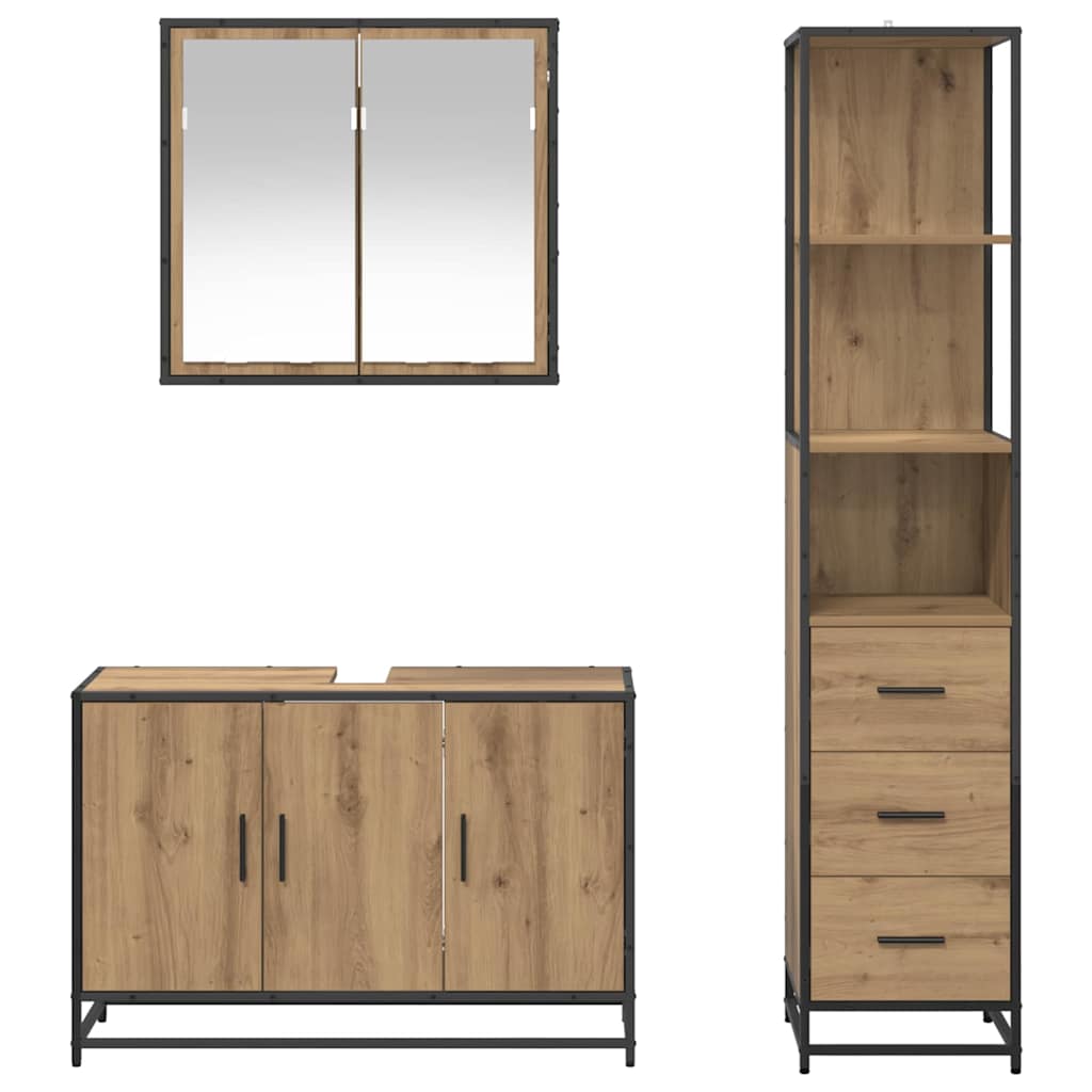 Badkamermeubelset 3 st Artisan Eiken 90 x 33 x 60 cm is nu te koop bij PeponiXL, paradijselijk wonen!