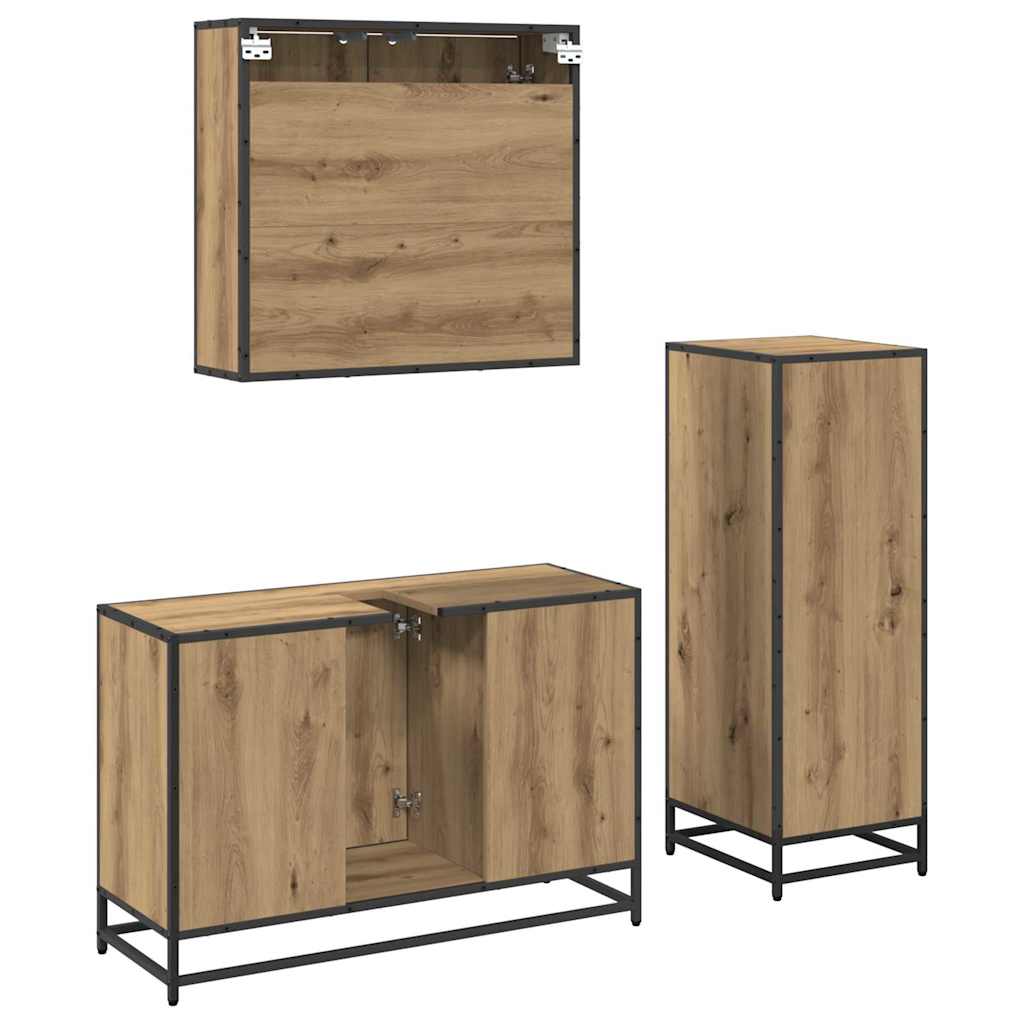 Badkamermeubelset 3 st Artisan Eiken 90 x 33 x 60 cm is nu te koop bij PeponiXL, paradijselijk wonen!