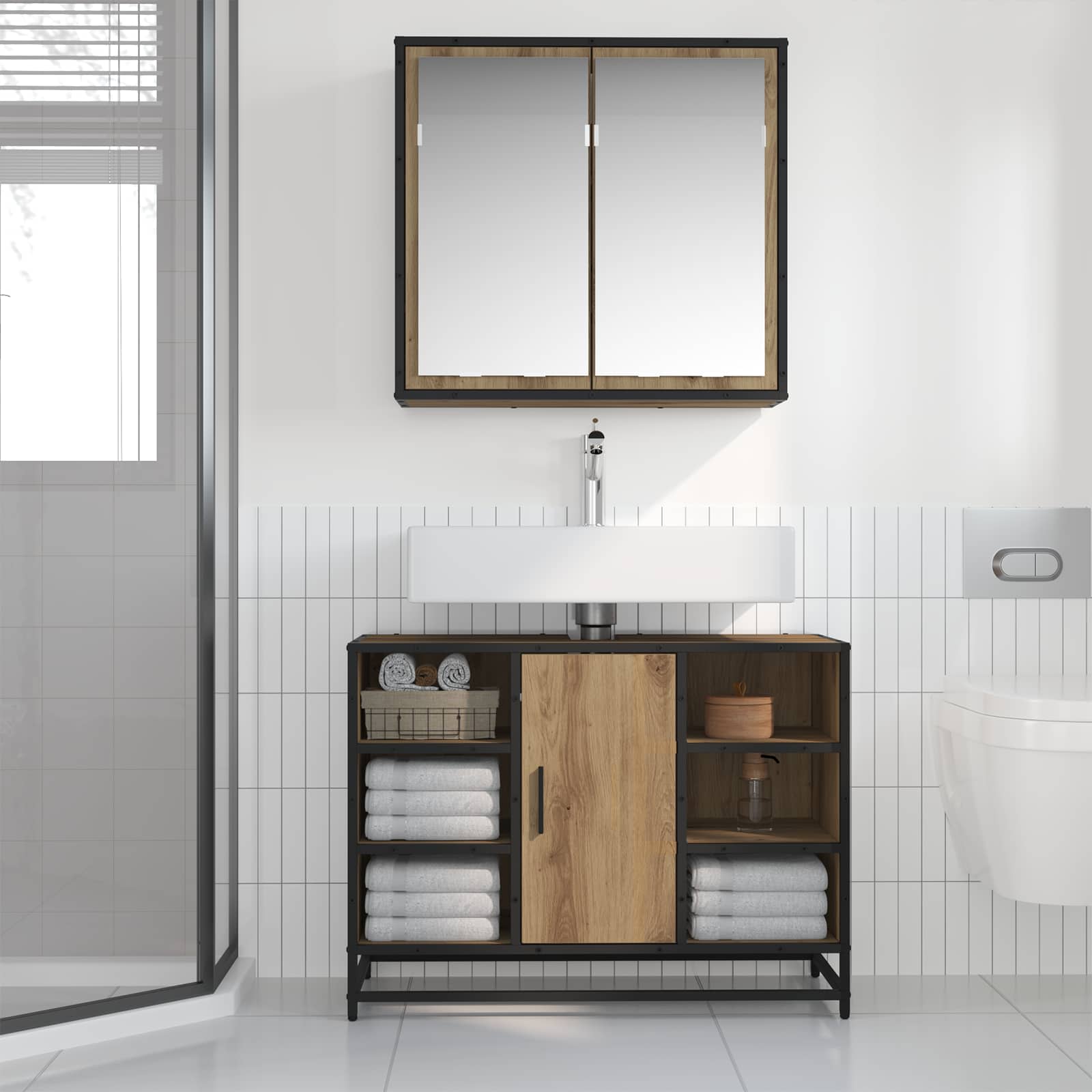 Badkamermeubelset 2 st Artisan Eiken 80 x 33 x 60 cm is nu te koop bij PeponiXL, paradijselijk wonen!