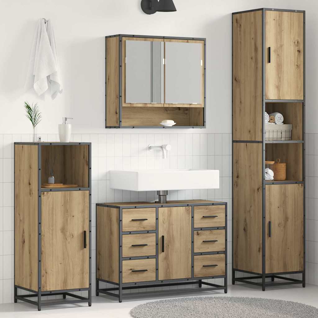 Badkamermeubelset met lade 3 pcs Artisan Eiken Bewerkt hout is nu te koop bij PeponiXL, paradijselijk wonen!