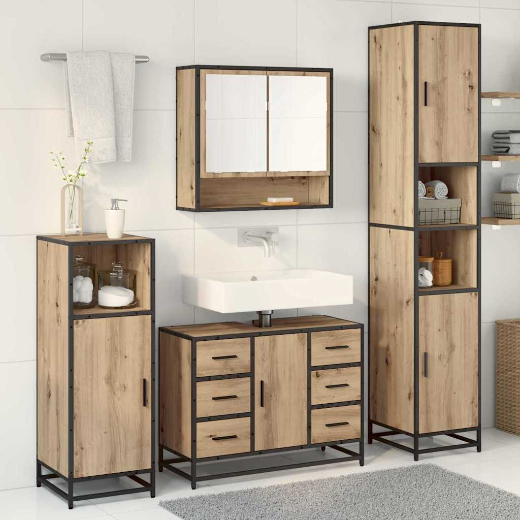 Badkamermeubelset met lade 3 pcs Artisan Eiken Bewerkt hout is nu te koop bij PeponiXL, paradijselijk wonen!