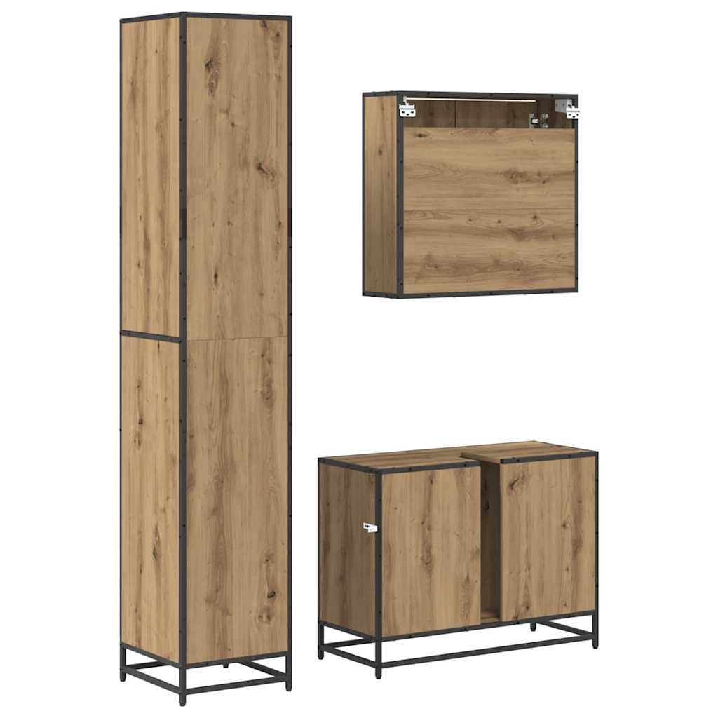 Badkamermeubelset met lade 3 pcs Artisan Eiken Bewerkt hout is nu te koop bij PeponiXL, paradijselijk wonen!