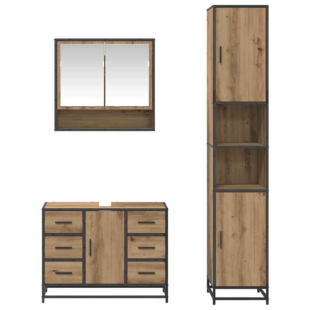 Badkamermeubelset met lade 3 pcs Artisan Eiken Bewerkt hout is nu te koop bij PeponiXL, paradijselijk wonen!