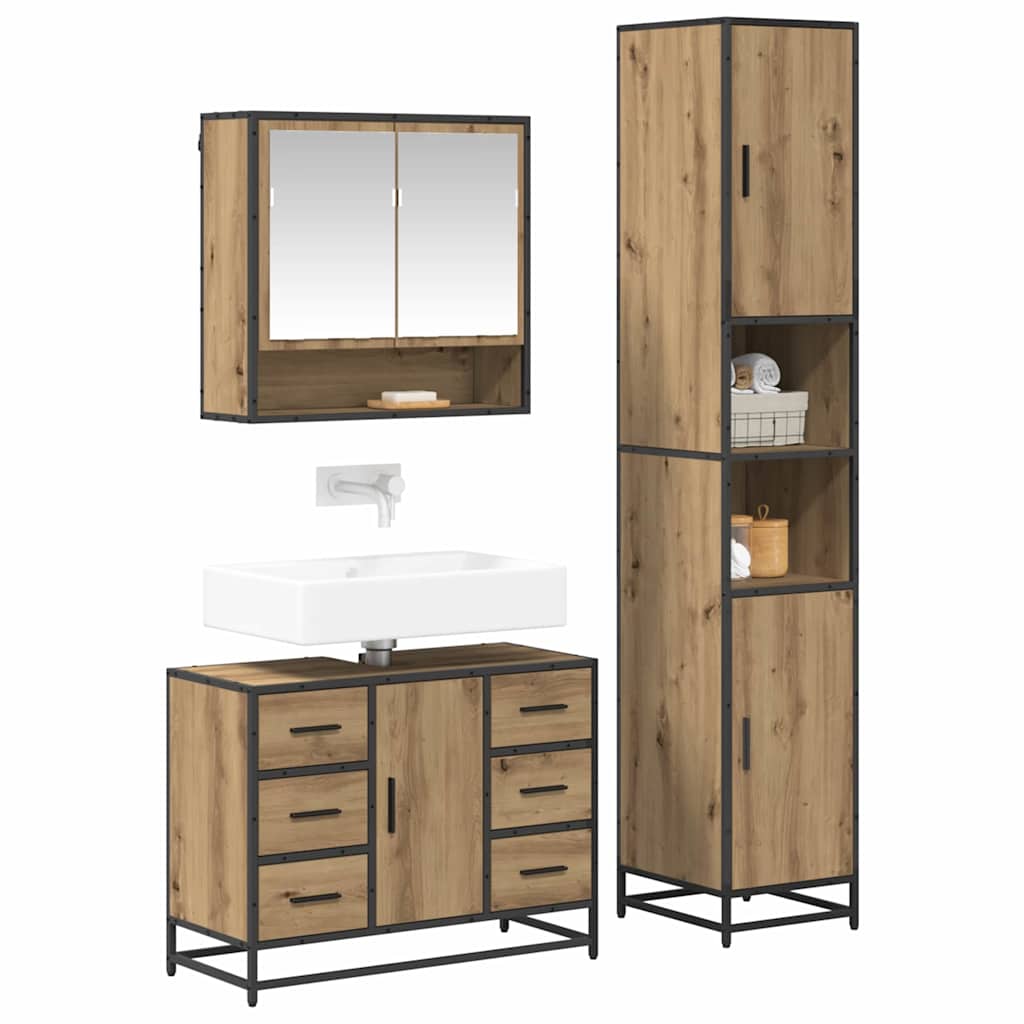 Badkamermeubelset met lade 3 pcs Artisan Eiken Bewerkt hout is nu te koop bij PeponiXL, paradijselijk wonen!