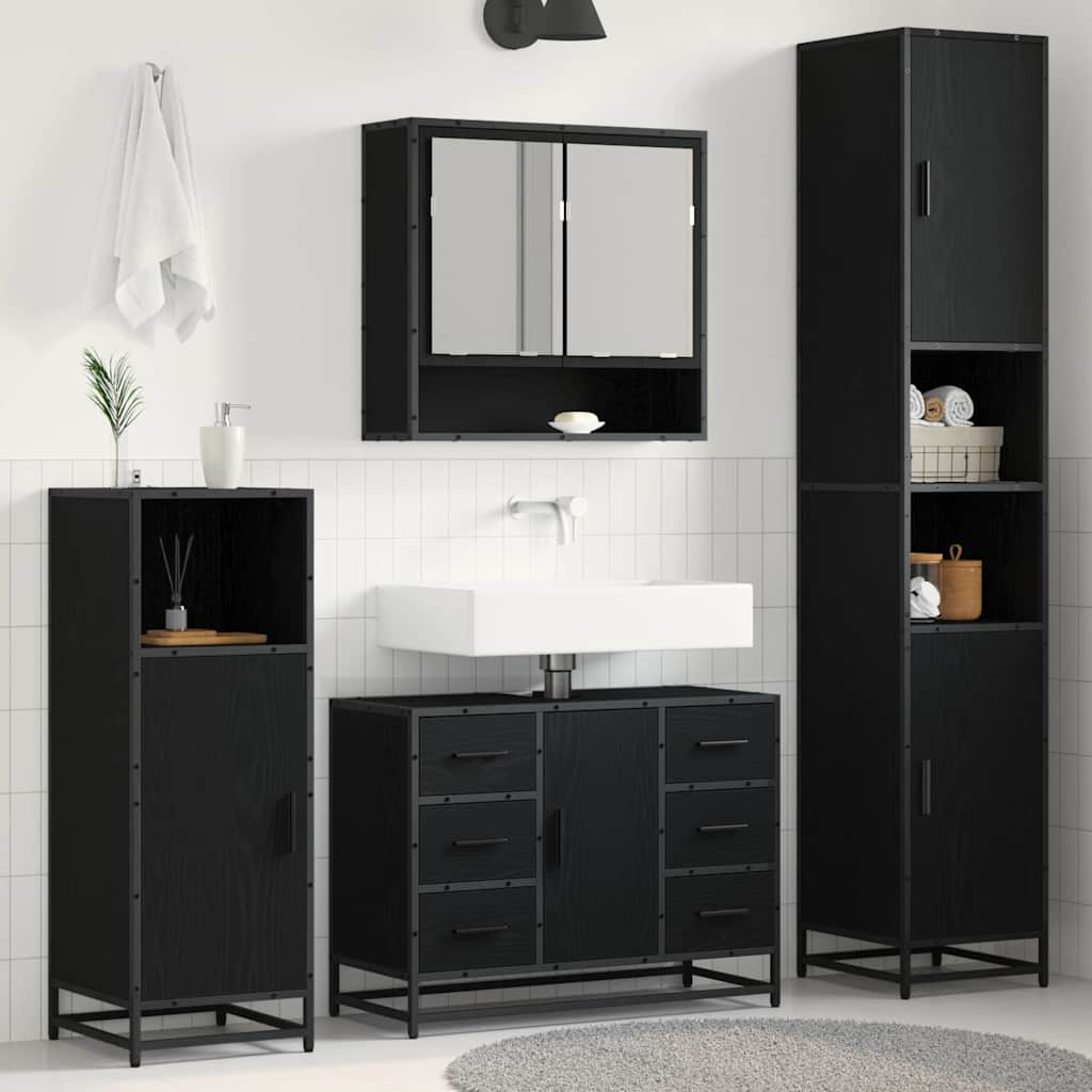 Badkamermeubelset met lade 3 pcs Zwart Eiken Bewerkt hout is nu te koop bij PeponiXL, paradijselijk wonen!