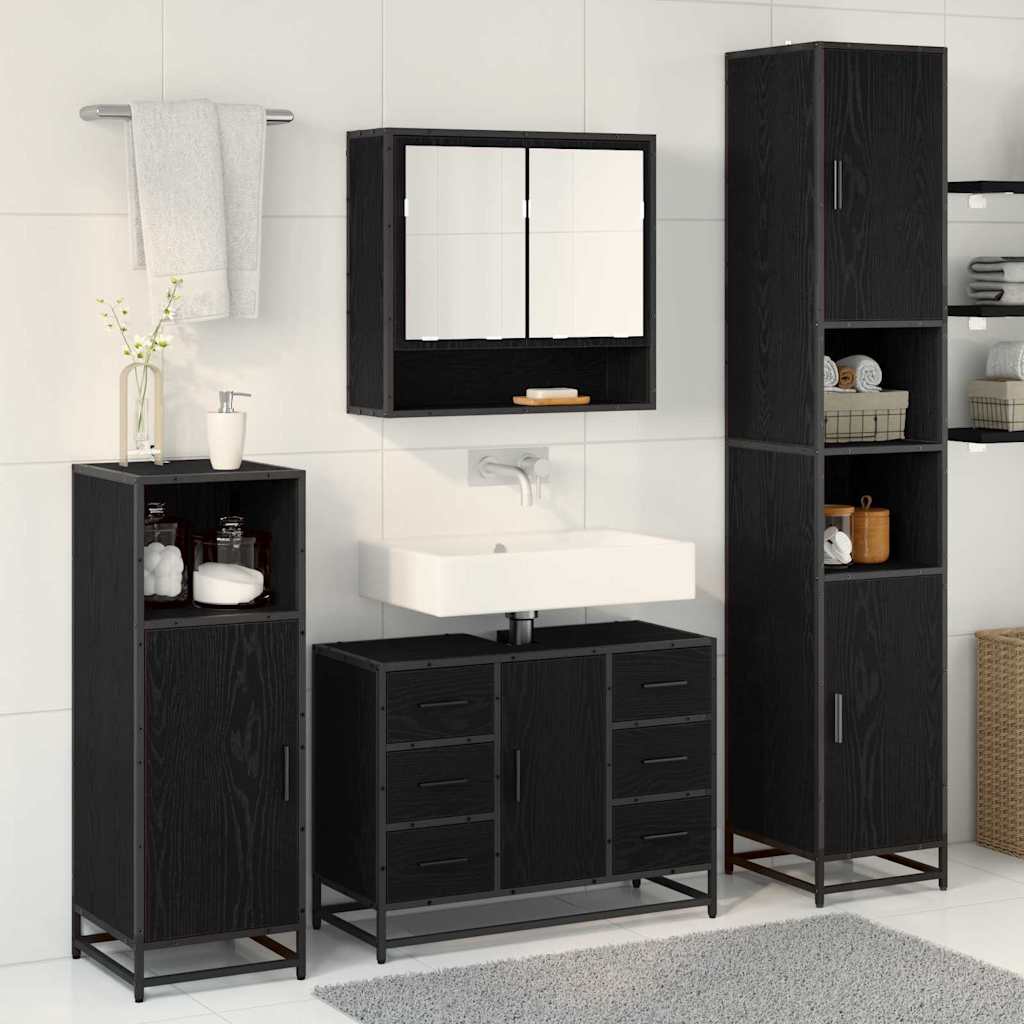 Badkamermeubelset met lade 3 pcs Zwart Eiken Bewerkt hout is nu te koop bij PeponiXL, paradijselijk wonen!