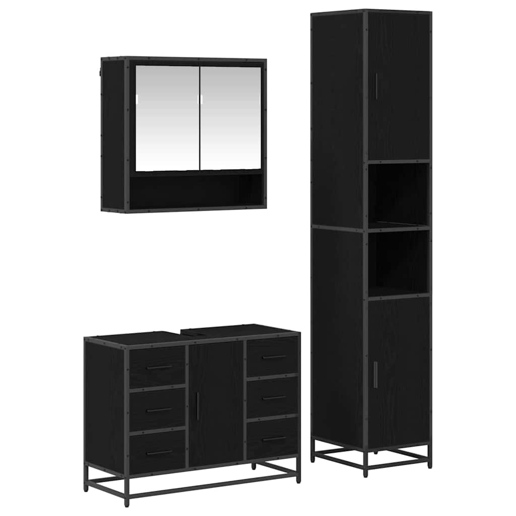 Badkamermeubelset met lade 3 pcs Zwart Eiken Bewerkt hout is nu te koop bij PeponiXL, paradijselijk wonen!