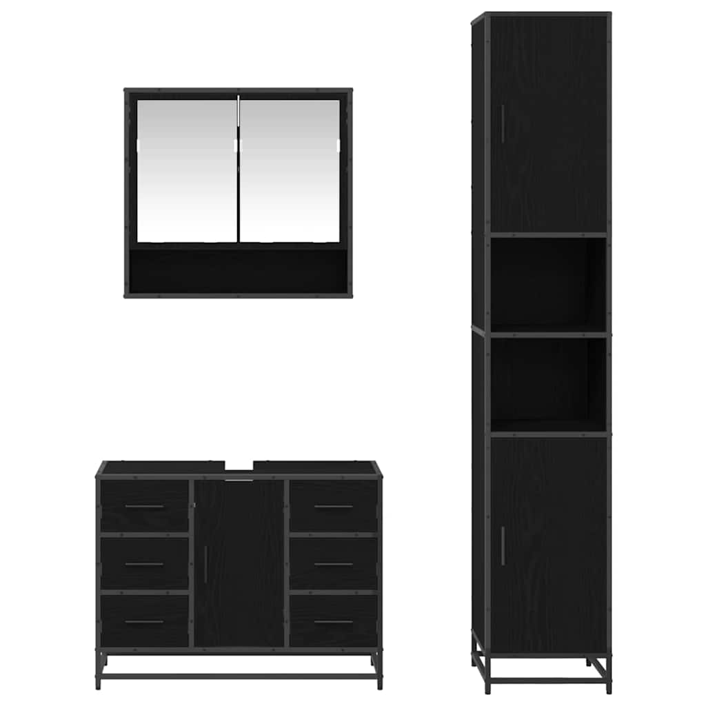 Badkamermeubelset met lade 3 pcs Zwart Eiken Bewerkt hout is nu te koop bij PeponiXL, paradijselijk wonen!