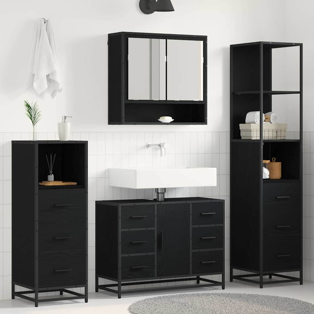 Badkamermeubelset met lade 3 pcs Zwart Eiken Bewerkt hout is nu te koop bij PeponiXL, paradijselijk wonen!