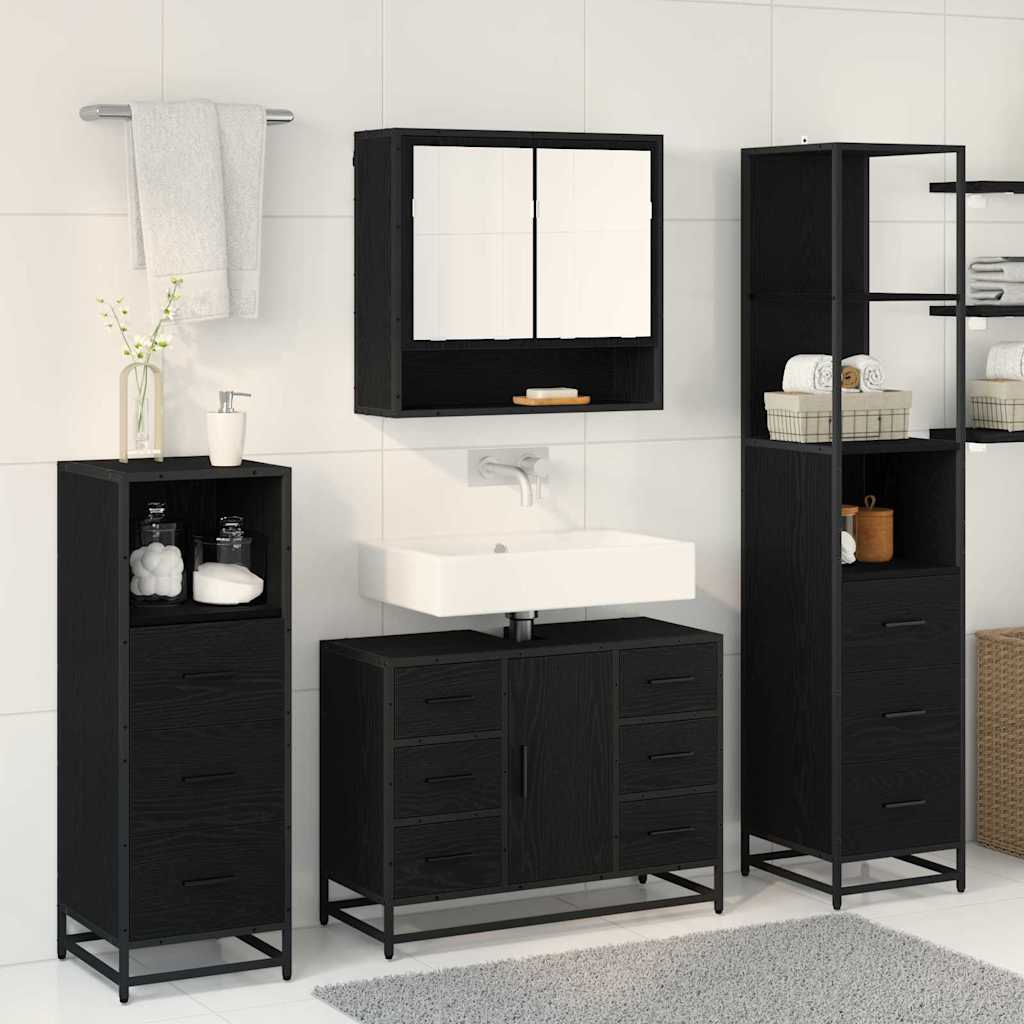 Badkamermeubelset met lade 3 pcs Zwart Eiken Bewerkt hout is nu te koop bij PeponiXL, paradijselijk wonen!