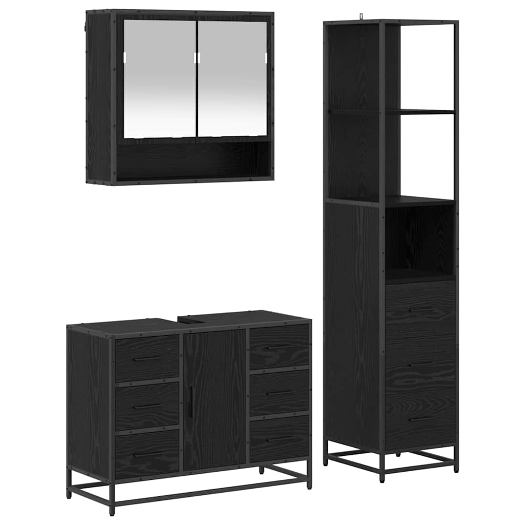 Badkamermeubelset met lade 3 pcs Zwart Eiken Bewerkt hout is nu te koop bij PeponiXL, paradijselijk wonen!