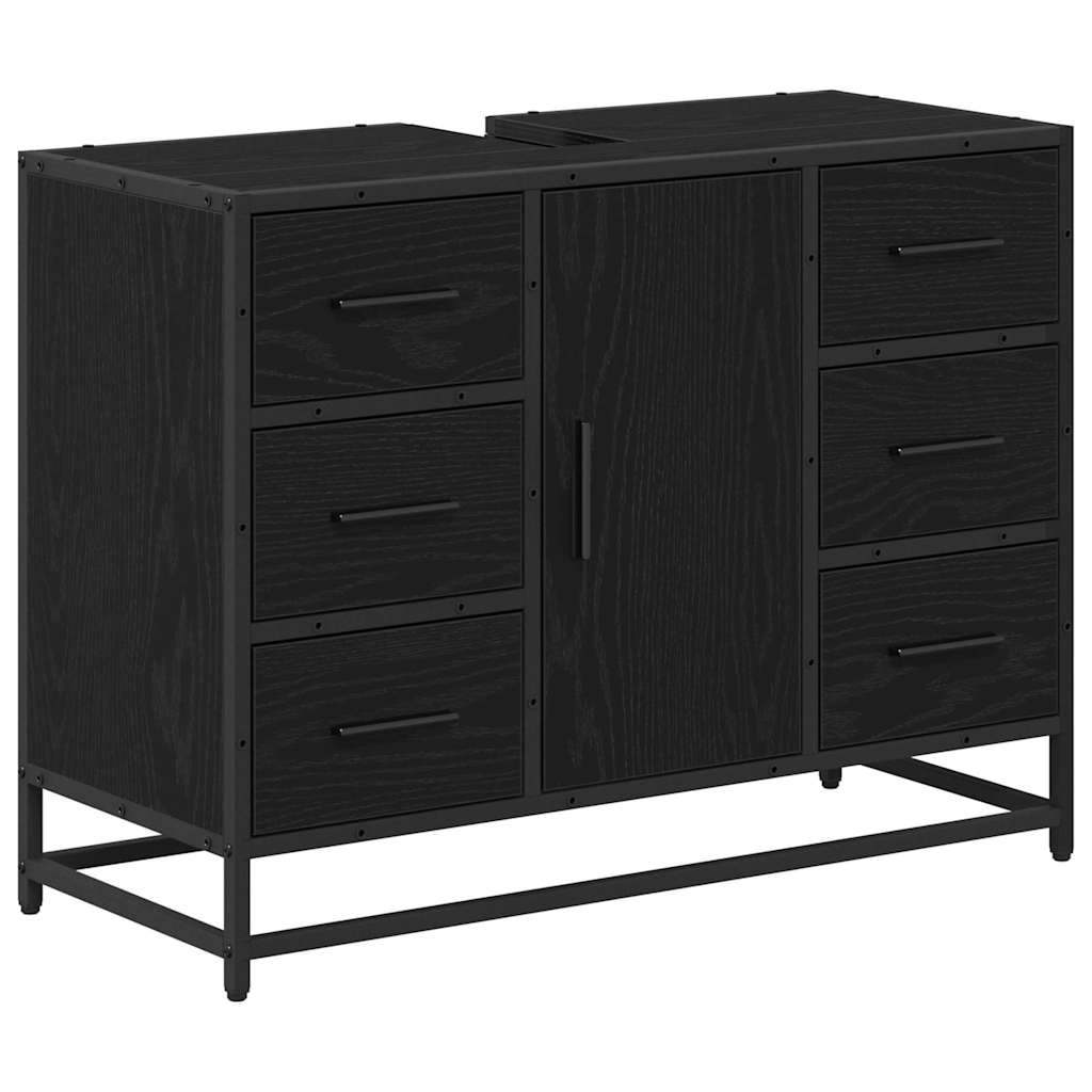 Badkamermeubelset met lade 3 pcs Zwart Eiken Bewerkt hout is nu te koop bij PeponiXL, paradijselijk wonen!