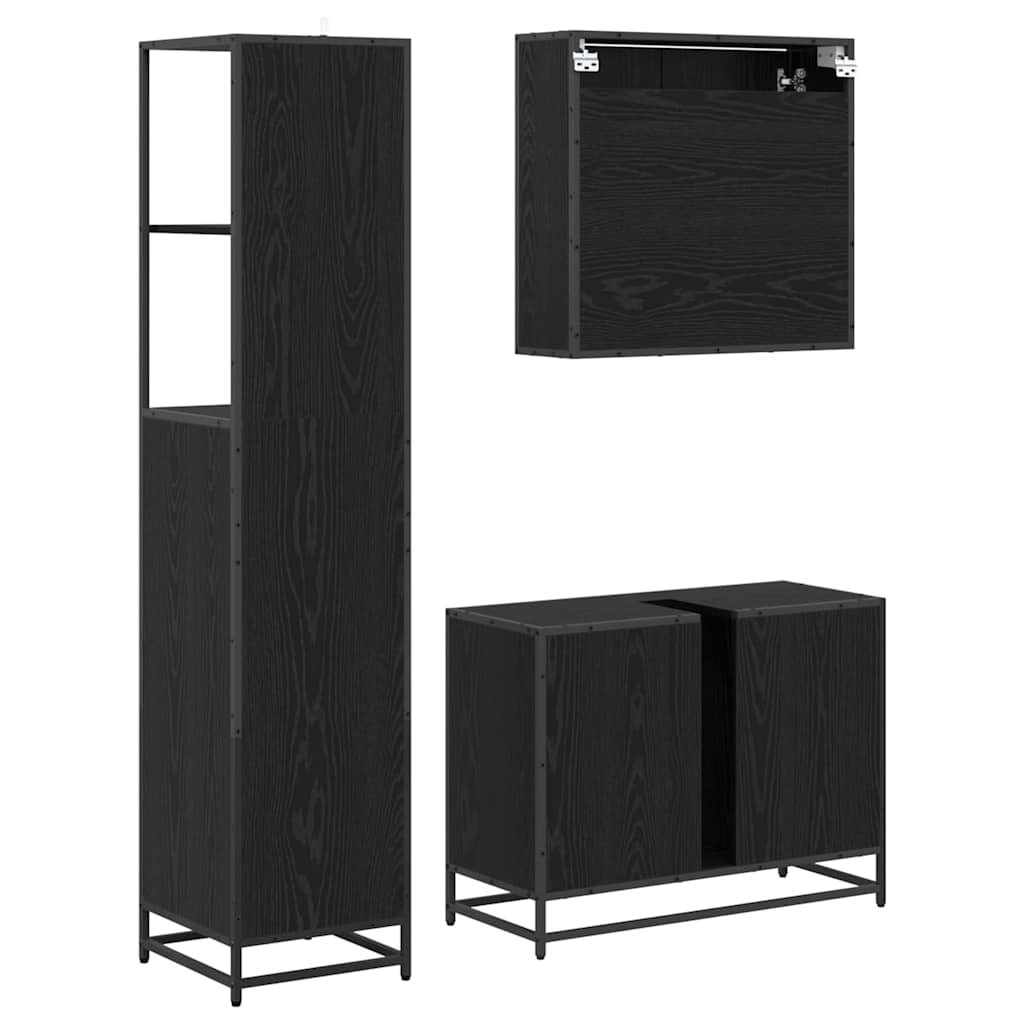 Badkamermeubelset met lade 3 pcs Zwart Eiken Bewerkt hout is nu te koop bij PeponiXL, paradijselijk wonen!
