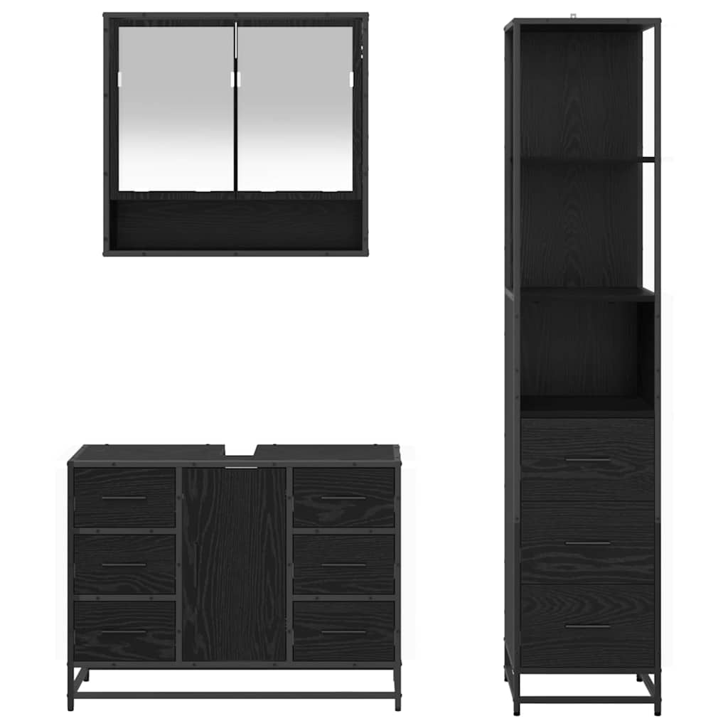 Badkamermeubelset met lade 3 pcs Zwart Eiken Bewerkt hout is nu te koop bij PeponiXL, paradijselijk wonen!