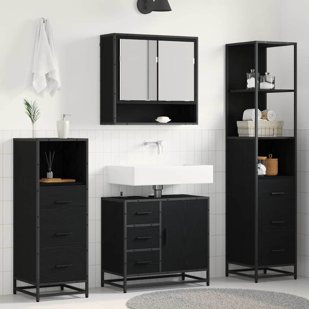 Badkamermeubelset met lade 4 pcs Zwart Eiken Bewerkt hout is nu te koop bij PeponiXL, paradijselijk wonen!