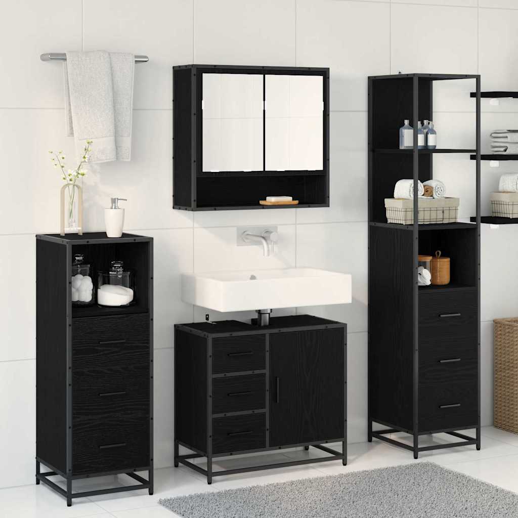 Badkamermeubelset met lade 4 pcs Zwart Eiken Bewerkt hout is nu te koop bij PeponiXL, paradijselijk wonen!