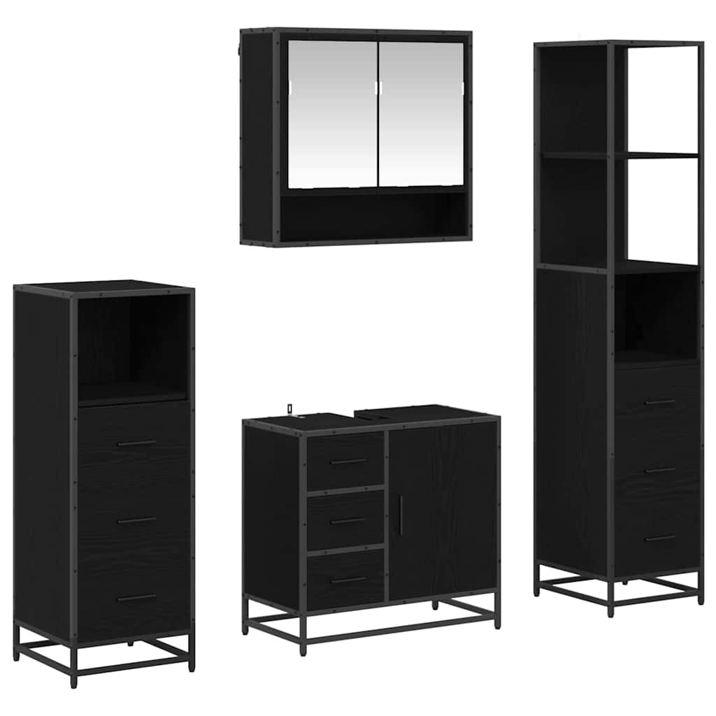 Badkamermeubelset met lade 4 pcs Zwart Eiken Bewerkt hout is nu te koop bij PeponiXL, paradijselijk wonen!
