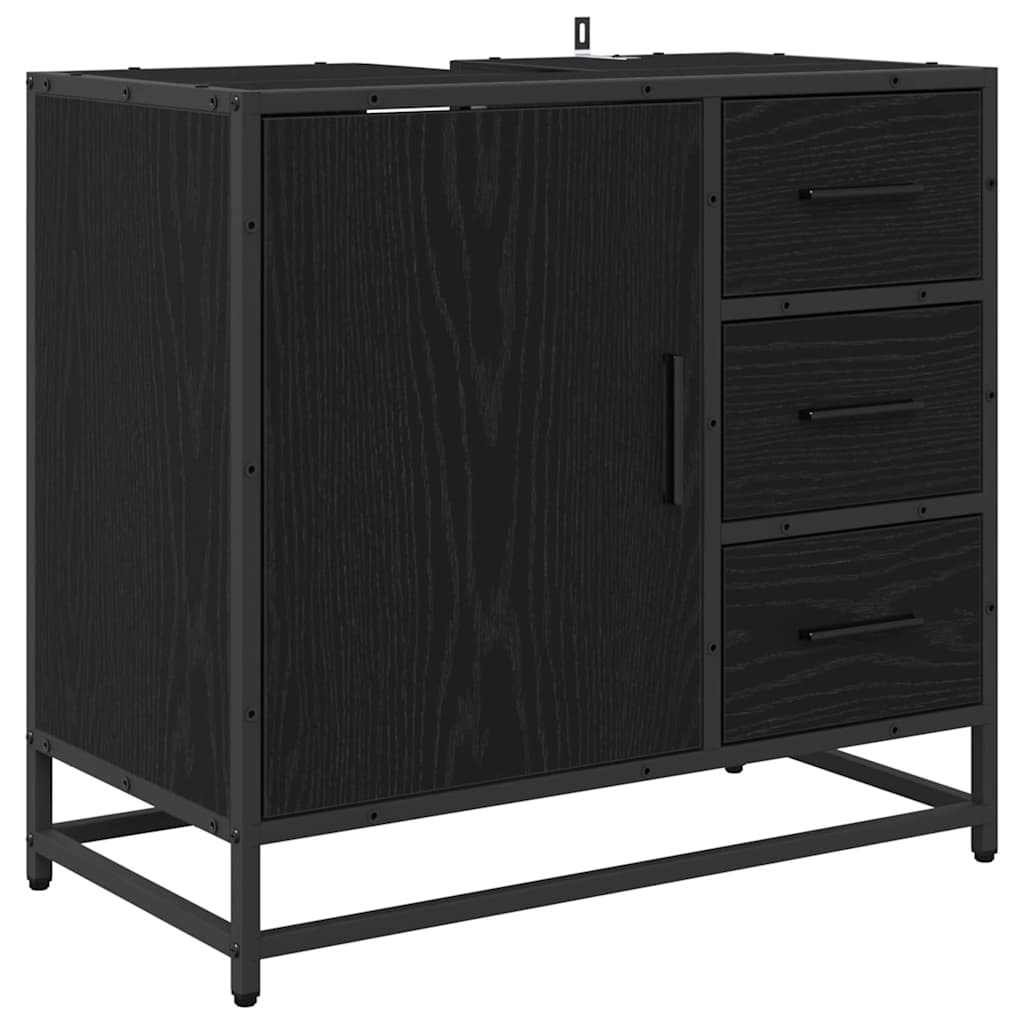 Badkamermeubelset met lade 4 pcs Zwart Eiken Bewerkt hout is nu te koop bij PeponiXL, paradijselijk wonen!