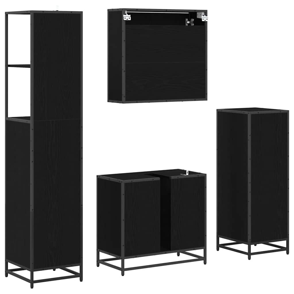 Badkamermeubelset met lade 4 pcs Zwart Eiken Bewerkt hout is nu te koop bij PeponiXL, paradijselijk wonen!