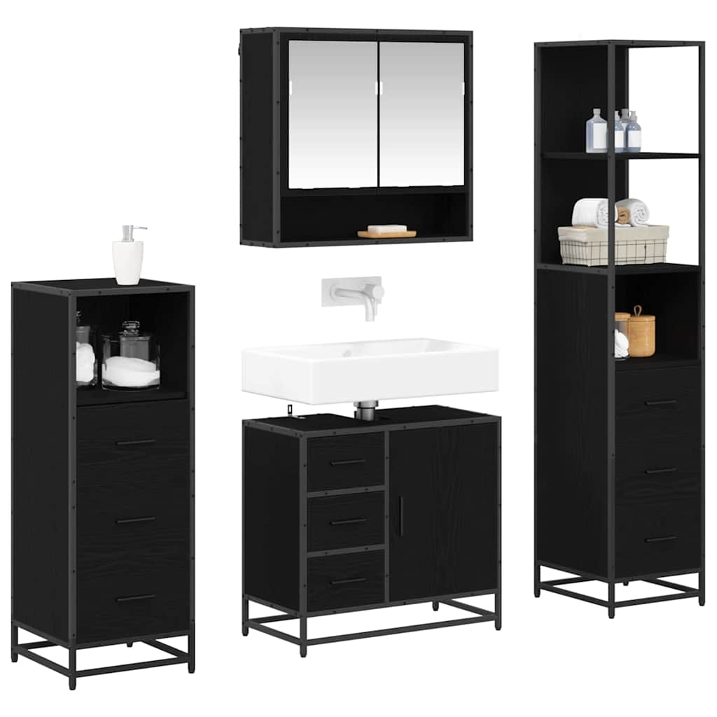 Badkamermeubelset met lade 4 pcs Zwart Eiken Bewerkt hout is nu te koop bij PeponiXL, paradijselijk wonen!