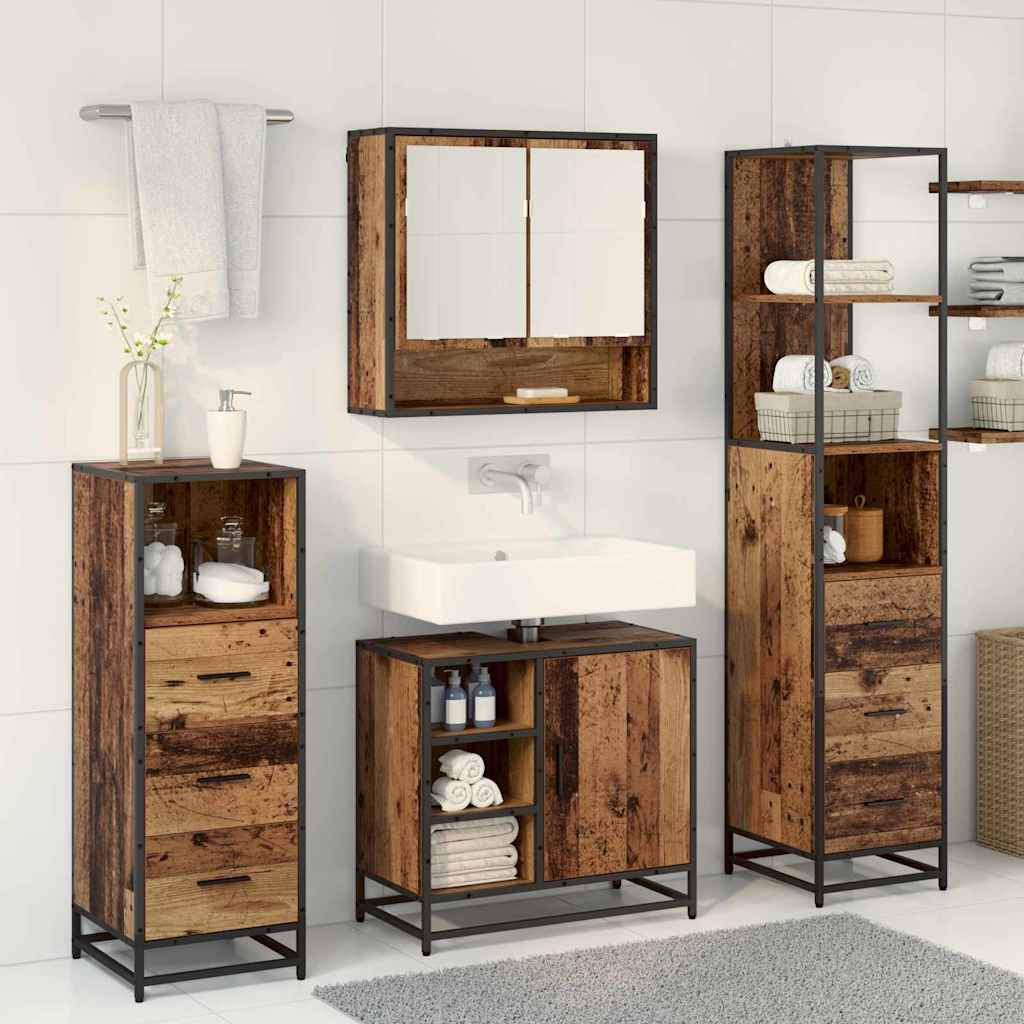 Badkamermeubelset met lade 3 pcs Oud Hout Bewerkt hout is nu te koop bij PeponiXL, paradijselijk wonen!